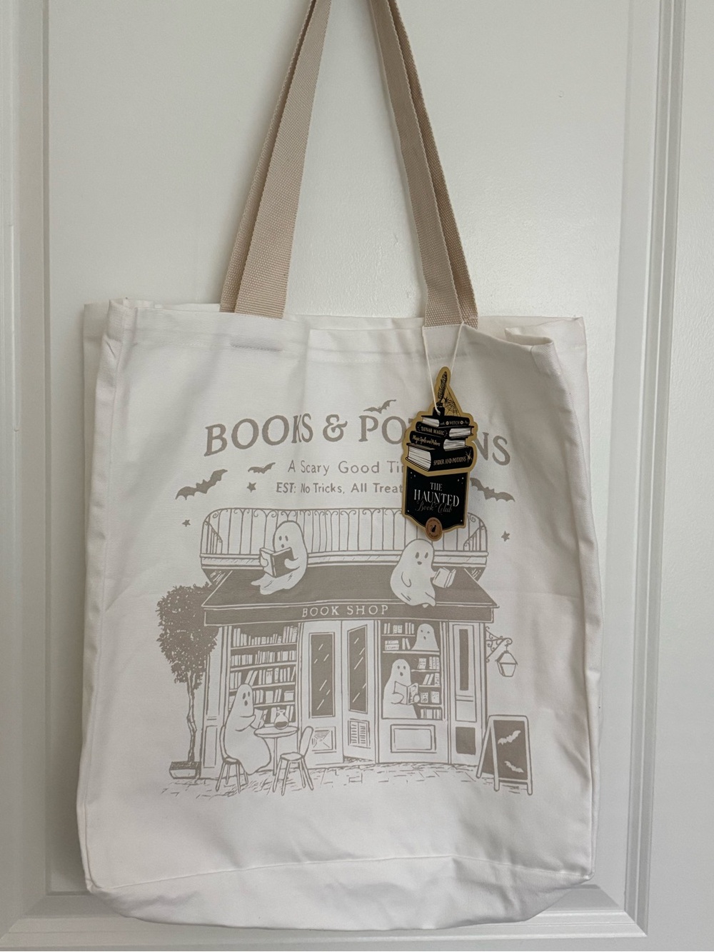 White 'Books & Potions' Canvas Tote Bag